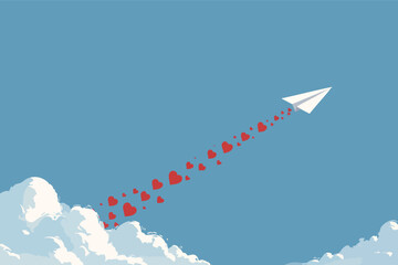 Valentines Paper Plane Love Message Illustration Representing Romantic Communication Distance and Connection