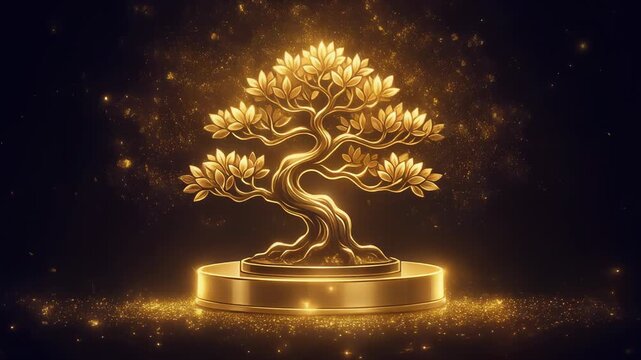 Elegant golden tree sculpture on a dark background for home decor and artistic inspiration