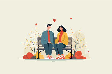 Valentines Park Bench Love Scene Illustration Showing Romantic Moment Connection and Emotional Togetherness