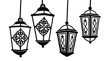 Decorative Ramadan Lanterns Silhouette Set