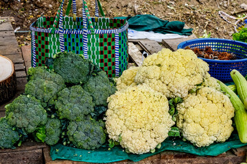 Selling fresh vegetables in a traditional market