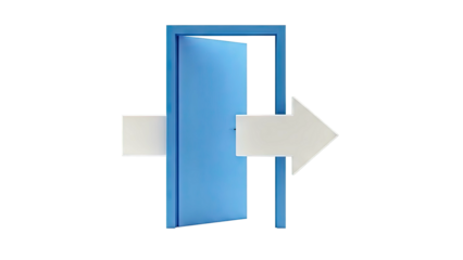 Open Blue Door with Arrow Indicating Entry