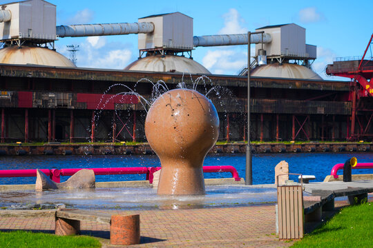 "Ship watcher" (Kugu verotajs) fountain on the waterfront promenade of Ostas Street in the port of Ventspils, Latvia