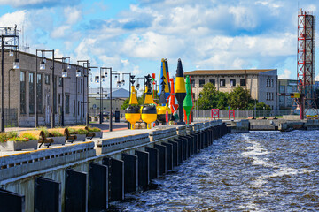 Navigation buoys exhibition on the waterfront promenade of Ostas Street in the port of Ventspils, Latvia © Alexandre ROSA