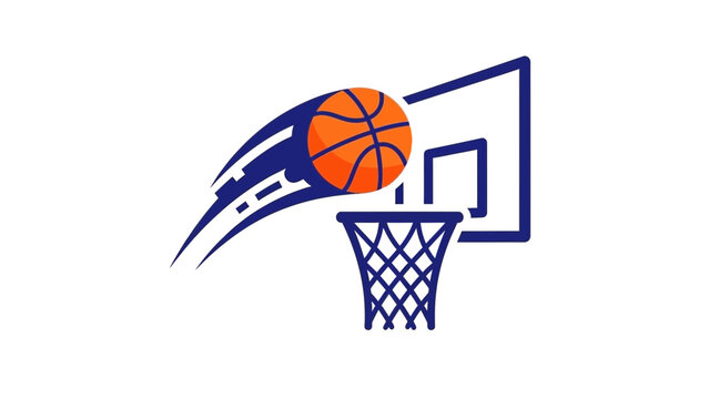 logo basketball swooshes through hoop in a burst of motion