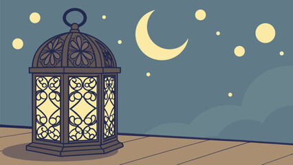 Moonlit Ramadan Lantern at Night
