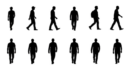 Silhouettes of people walking isolated on transparent background