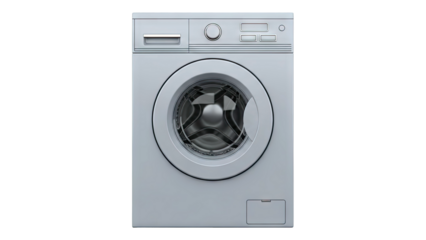 Front-loading washing machine with digital display and silver drum
