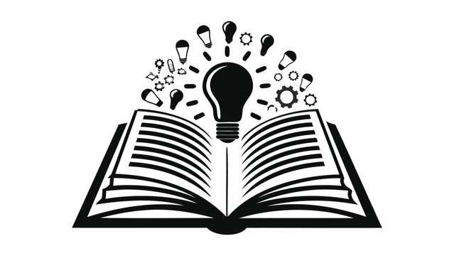 Innovative ideas emerging from open book with lightbulbs and gears - Powered by Adobe