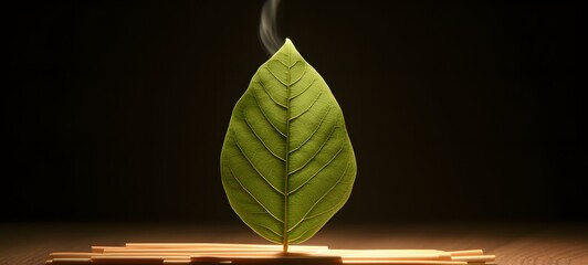 green leaf shaped matchstick carving ,generative AI