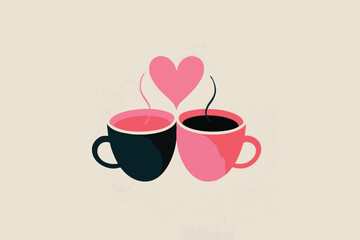 Valentines Two Cups One Heart Illustration Symbolizing Shared Love Connection and Romantic Bond
