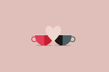 Valentines Two Cups One Heart Illustration Symbolizing Shared Love Connection and Romantic Bond