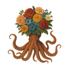 Naklejka premium PNG Octopus bouquet surreal illustration