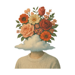 Naklejka premium PNG Surreal floral head illustration