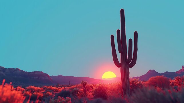 Silhouette Of Saguaro Cactus At Sunset