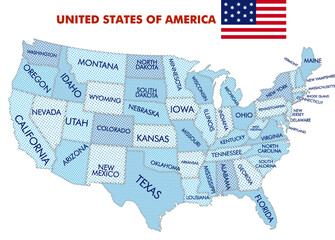 United States of America nation map created with halftone radial gradient dot pattern vector file.