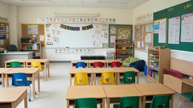 Bright and Welcoming Classroom for Learning and Creativity in a Modern Educational Setting
