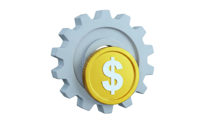 Gear and Gold Coin with Dollar Sign