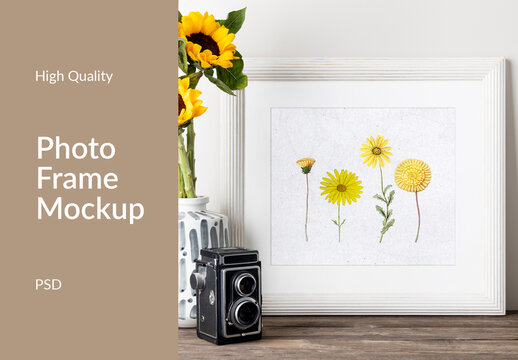 Vintage Camera Floral Art Mockup PSD
