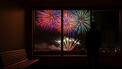 Watching fireworks from a window