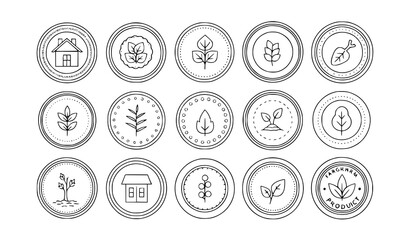Fototapeta premium Simple Black and White Farm Product Circular Stamp Badges Line Vector Collection