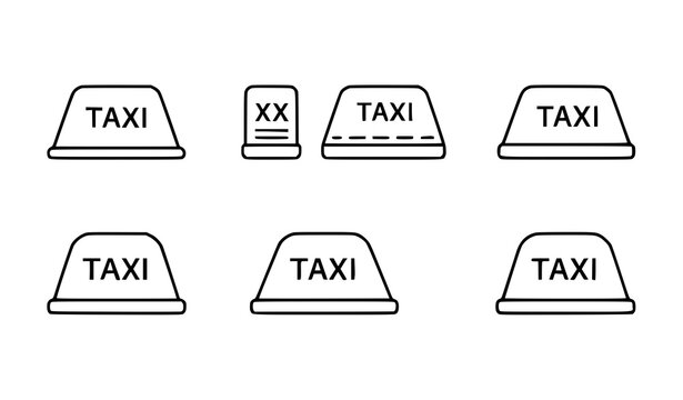 Minimal Taxi Roof Light Symbols Black and White Outline Vector Icon Collection