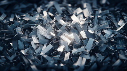 Obraz premium Close-up view of metallic shavings scattered on a surface. The focus is on the vibrant textures and reflections of light on the metallic material.
