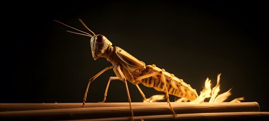 GrassHopper shaped matchstick carving ,generative AI