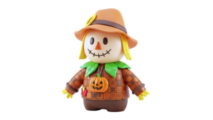3D Render of a Cute Scarecrow Character with Pumpkin Necklace