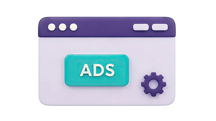 3D Icon of Advertising Settings on a Browser Window