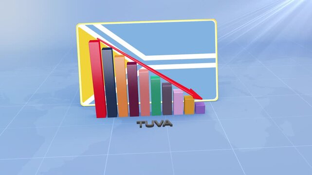 Tuva Economic Crisis Showing 3D Bar Graph and Flag with Downward Red Arrow, Economic Crisis Concept
