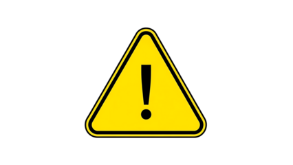 Yellow warning triangle sign with exclamation mark isolated on transparent background