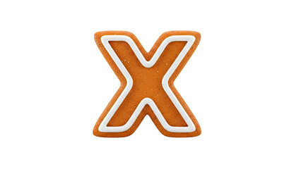 Obraz premium Gingerbread letter X with white icing against a white background