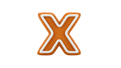 Gingerbread letter X with white icing against a white background