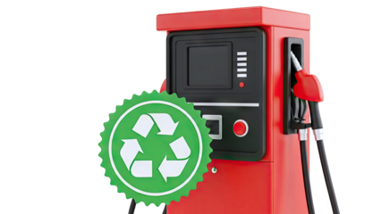 Red Gas Pump with Recycling Symbol