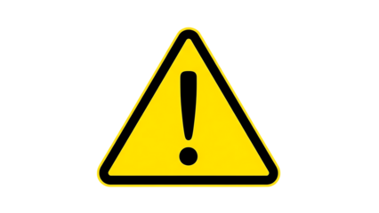 Yellow warning sign with exclamation mark isolated on transparent background