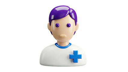 3D Cartoon Medical Icon of a Person with Purple Hair