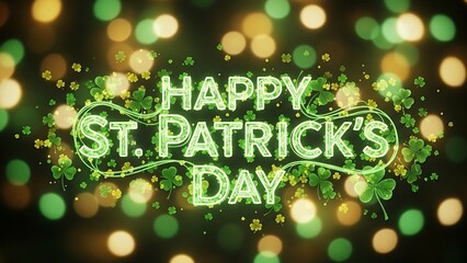 Happy st patrick's day wishes with green lights and bokeh background