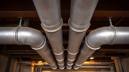 Industrial metallic pipes system suspended overhead in a complex network