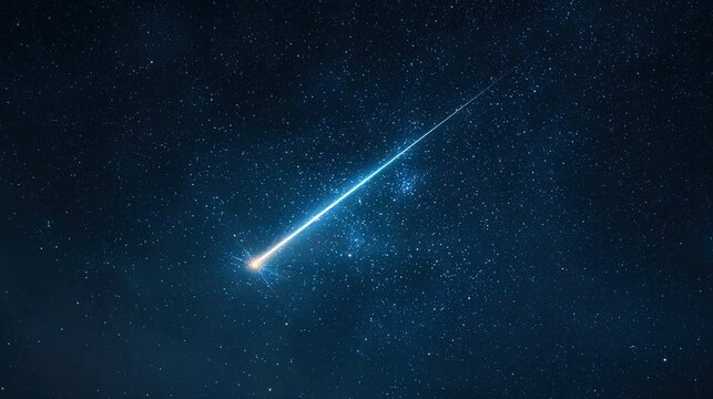 A brilliant meteor streak with a glowing tail in a star-filled night sky.