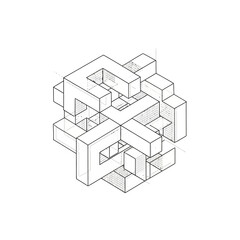 Abstract White Cubic Tunnel Perspective, Infinite Corridor Vector Illustration