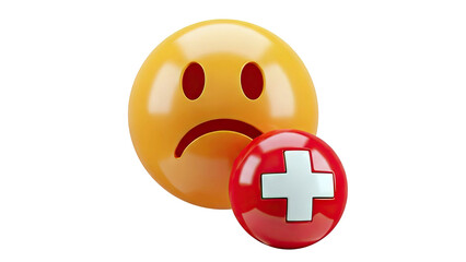 Sad emoji with medical cross symbol
