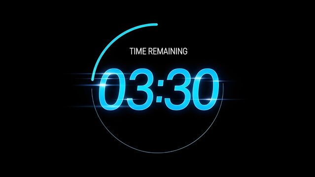 A digital countdown timer displaying the time remaining in bright blue numbers - Powered by Adobe