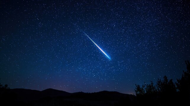 A brilliant meteor streak with a glowing tail in a star-filled night sky.