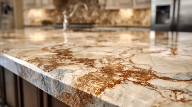 Close up of a kitchen countertop made of granite stone