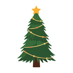 Fototapeta premium Decorated Christmas Tree Illustration with Star and Lights