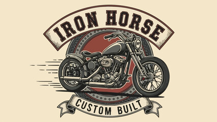 Vintage Iron Horse Custom Built Motorcycle Illustration. © Reza