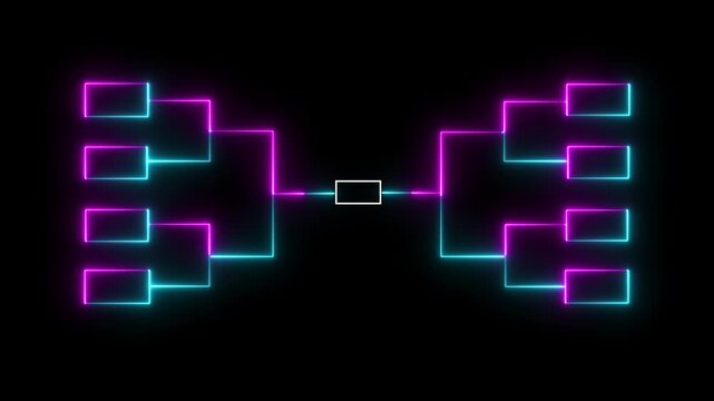 32-team tournament bracket championship. Animation of neon glowing team Tournament bracket templates. Championship bracket schedule for soccer, football, basketball, baseball or tennis. 