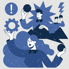 Fototapeta premium People reacting to a chaotic situation with shock and confusion amidst swirling elements
