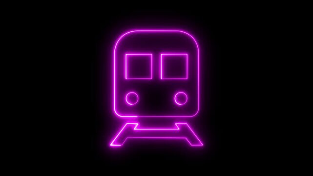 Glowing neon train icon animation. Animation of a neon train icon, glowing metro rail animated.4k video animation. abstract transportation concept modern. 